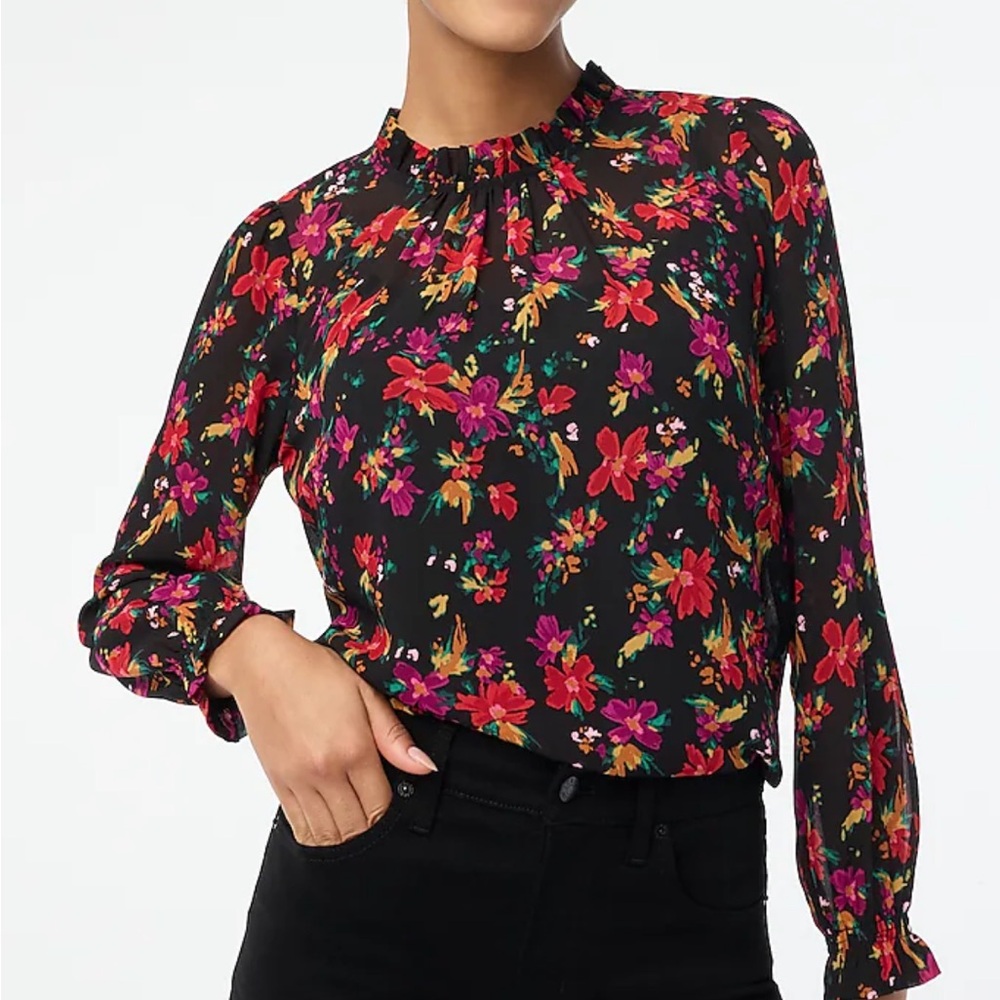 J. Crew Black Floral Blouse